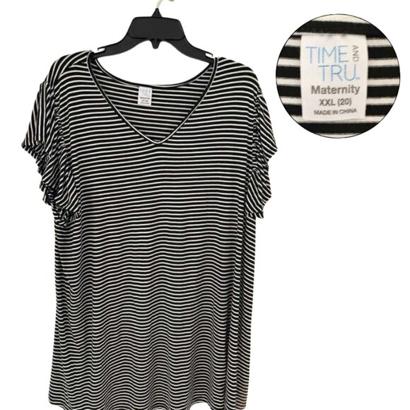 Time and Tru Black White Striped Maternity Top XXL - Picture 1 of 3